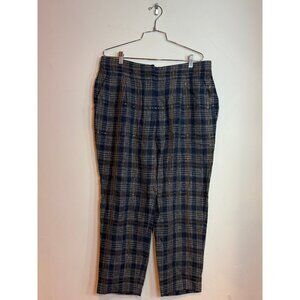 Brunello Cucinelli Plaid Sequin Linen Trousers Blue Brown Size 12